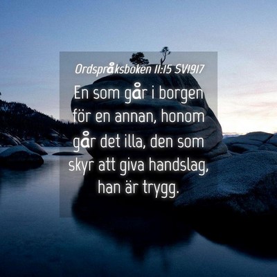 Picture 04 - Ordspråksboken 11:15 SV1917 - En som går i borgen för en annan, honom går - Bible Verse Picture