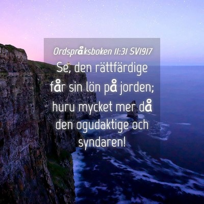 Picture 04 - Ordspråksboken 11:31 SV1917 - Se, den rättfärdige får sin lön på jorden; - Bible Verse Picture