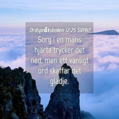Picture 04 - Ordspråksboken 12:25 SV1917 - Sorg i en mans hjärta trycker det ned, men ett - Bible Verse Picture