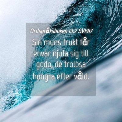 Picture 04 - Ordspråksboken 13:2 SV1917 - Sin muns frukt får envar njuta sig till godo, de - Bible Verse Picture