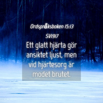 Picture 04 - Ordspråksboken 15:13 SV1917 - Ett glatt hjärta gör ansiktet ljust, men vid - Bible Verse Picture