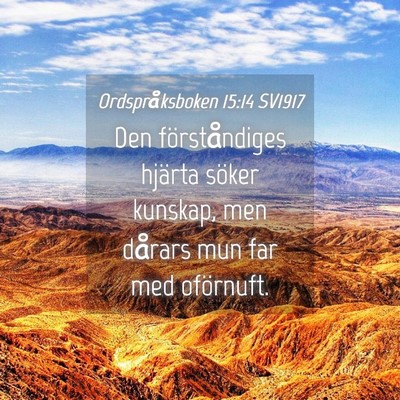 Picture 04 - Ordspråksboken 15:14 SV1917 - Den förståndiges hjärta söker kunskap, men - Bible Verse Picture