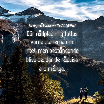 Picture 04 - Ordspråksboken 15:22 SV1917 - Där rådplägning fattas varda planerna om - Bible Verse Picture