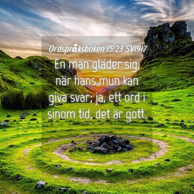 Picture 04 - Ordspråksboken 15:23 SV1917 - En man gläder sig, när hans mun kan giva svar; - Bible Verse Picture