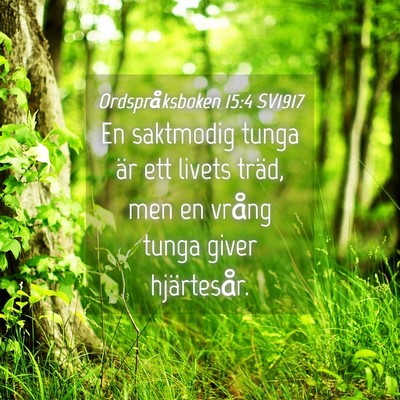 Picture 04 - Ordspråksboken 15:4 SV1917 - En saktmodig tunga är ett livets träd, men en - Bible Verse Picture
