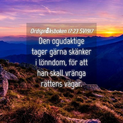 Picture 04 - Ordspråksboken 17:23 SV1917 - Den ogudaktige tager gärna skänker i lönndom, - Bible Verse Picture