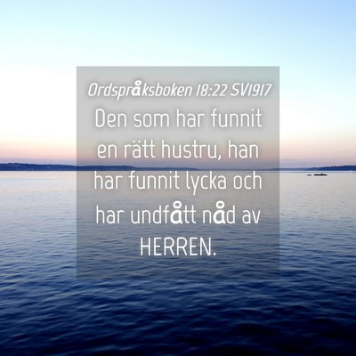 Picture 04 - Ordspråksboken 18:22 SV1917 - Den som har funnit en rätt hustru, han har - Bible Verse Picture