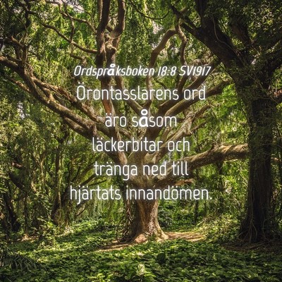 Picture 04 - Ordspråksboken 18:8 SV1917 - Örontasslarens ord äro såsom läckerbitar och - Bible Verse Picture