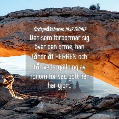Picture 04 - Ordspråksboken 19:17 SV1917 - Den som förbarmar sig över den arme, han lånar - Bible Verse Picture