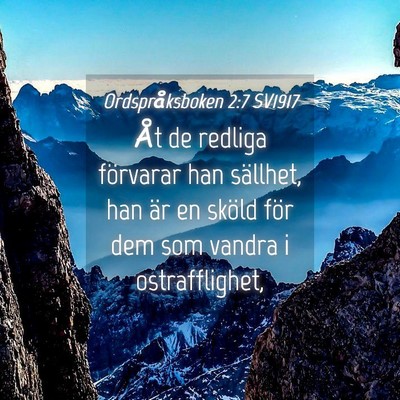 Picture 04 - Ordspråksboken 2:7 SV1917 - Åt de redliga förvarar han sällhet, han är en - Bible Verse Picture