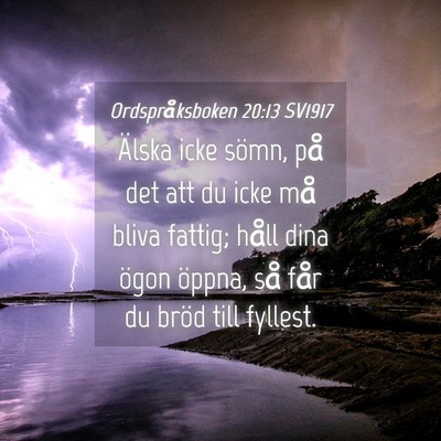 Picture 04 - Ordspråksboken 20:13 SV1917 - Älska icke sömn, på det att du icke må bliva - Bible Verse Picture