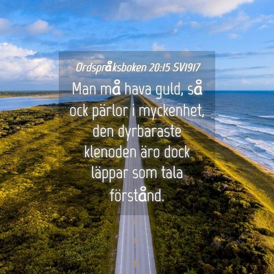 Picture 04 - Ordspråksboken 20:15 SV1917 - Man må hava guld, så ock pärlor i myckenhet, - Bible Verse Picture