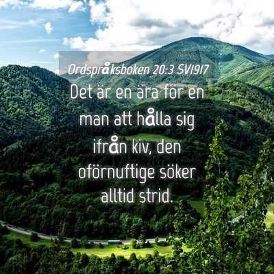 Picture 04 - Ordspråksboken 20:3 SV1917 - Det är en ära för en man att hålla sig ifrån - Bible Verse Picture
