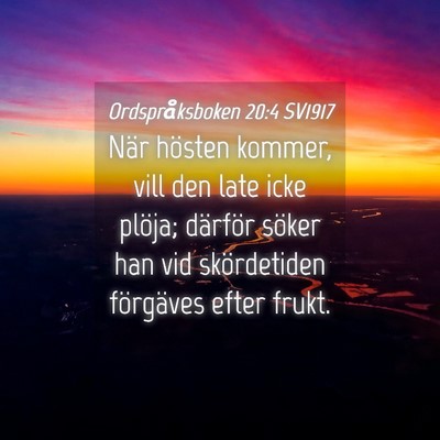 Picture 04 - Ordspråksboken 20:4 SV1917 - När hösten kommer, vill den late icke plöja; - Bible Verse Picture