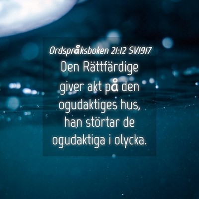 Picture 04 - Ordspråksboken 21:12 SV1917 - Den Rättfärdige giver akt på den ogudaktiges - Bible Verse Picture