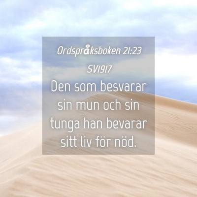 Picture 04 - Ordspråksboken 21:23 SV1917 - Den som besvarar sin mun och sin tunga han - Bible Verse Picture
