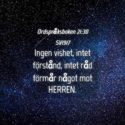 Picture 04 - Ordspråksboken 21:30 SV1917 - Ingen vishet, intet förstånd, intet råd - Bible Verse Picture