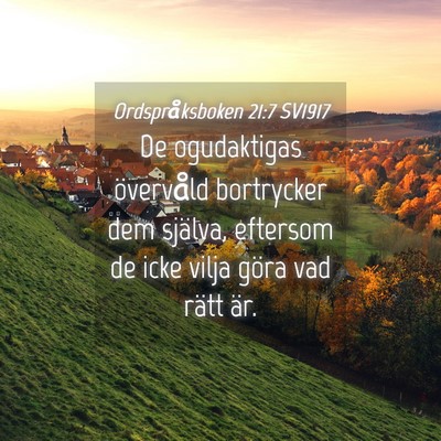 Picture 04 - Ordspråksboken 21:7 SV1917 - De ogudaktigas övervåld bortrycker dem själva, - Bible Verse Picture