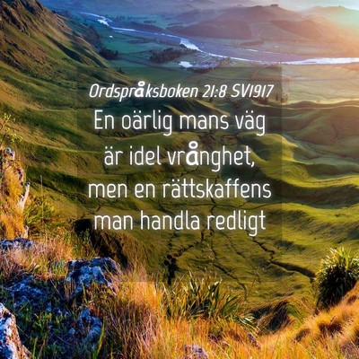 Picture 04 - Ordspråksboken 21:8 SV1917 - En oärlig mans väg är idel vrånghet, men en - Bible Verse Picture
