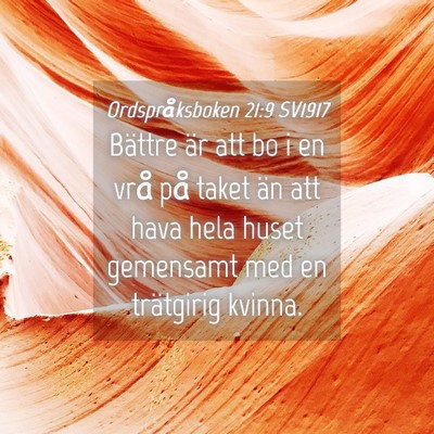 Picture 04 - Ordspråksboken 21:9 SV1917 - Bättre är att bo i en vrå på taket än att - Bible Verse Picture