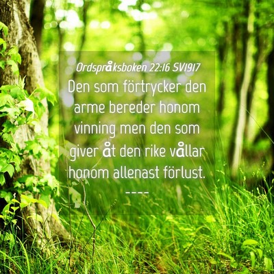 Picture 04 - Ordspråksboken 22:16 SV1917 - Den som förtrycker den arme bereder honom - Bible Verse Picture