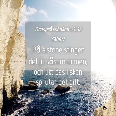 Picture 04 - Ordspråksboken 23:32 SV1917 - På sistone stinger det ju såsom ormen, och likt - Bible Verse Picture