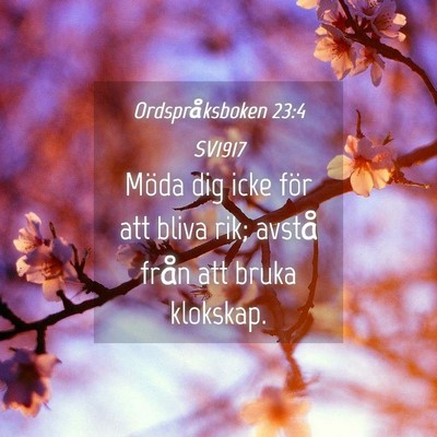 Picture 04 - Ordspråksboken 23:4 SV1917 - Möda dig icke för att bliva rik; avstå från - Bible Verse Picture