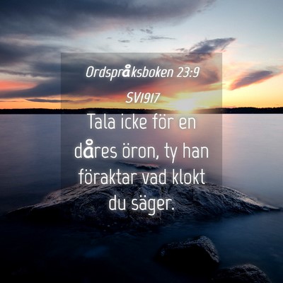 Picture 04 - Ordspråksboken 23:9 SV1917 - Tala icke för en dåres öron, ty han föraktar - Bible Verse Picture