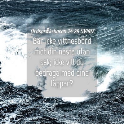 Picture 04 - Ordspråksboken 24:28 SV1917 - Bär icke vittnesbörd mot din nästa utan sak; - Bible Verse Picture