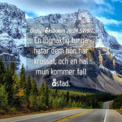 Picture 04 - Ordspråksboken 26:28 SV1917 - En lögnaktig tunga hatar dem hon har krossat, - Bible Verse Picture