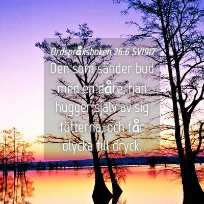 Picture 04 - Ordspråksboken 26:6 SV1917 - Den som sänder bud med en dåre, han hugger - Bible Verse Picture