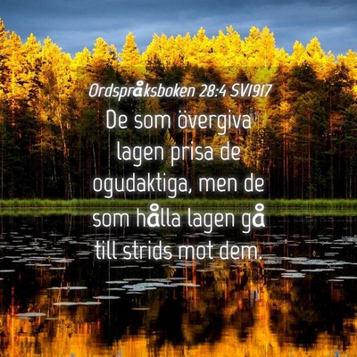 Picture 04 - Ordspråksboken 28:4 SV1917 - De som övergiva lagen prisa de ogudaktiga, men - Bible Verse Picture