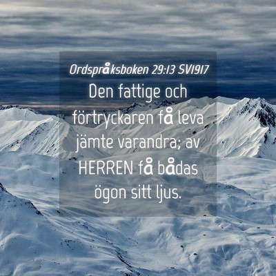 Picture 04 - Ordspråksboken 29:13 SV1917 - Den fattige och förtryckaren få leva jämte - Bible Verse Picture