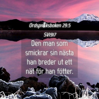 Picture 04 - Ordspråksboken 29:5 SV1917 - Den man som smickrar sin nästa han breder ut ett - Bible Verse Picture