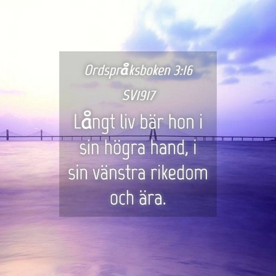 Picture 04 - Ordspråksboken 3:16 SV1917 - Långt liv bär hon i sin högra hand, i sin - Bible Verse Picture