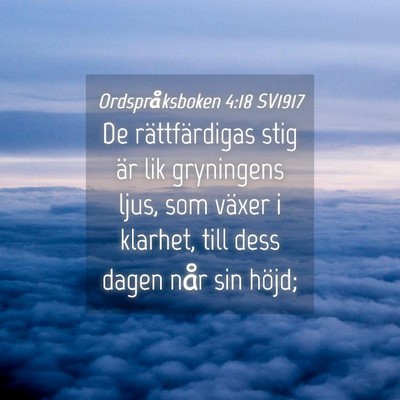 Picture 04 - Ordspråksboken 4:18 SV1917 - De rättfärdigas stig är lik gryningens ljus, - Bible Verse Picture
