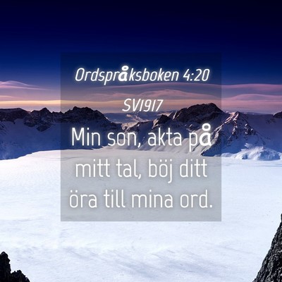Picture 04 - Ordspråksboken 4:20 SV1917 - Min son, akta på mitt tal, böj ditt öra till - Bible Verse Picture