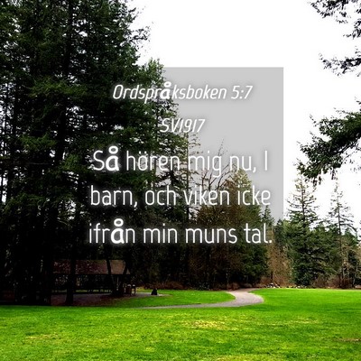 Picture 04 - Ordspråksboken 5:7 SV1917 - Så hören mig nu, I barn, och viken icke ifrån - Bible Verse Picture