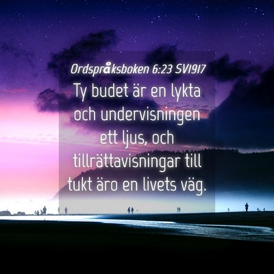 Picture 04 - Ordspråksboken 6:23 SV1917 - Ty budet är en lykta och undervisningen ett - Bible Verse Picture