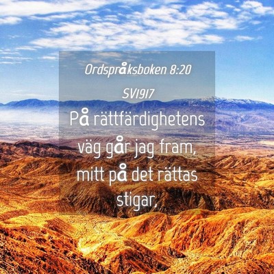 Picture 04 - Ordspråksboken 8:20 SV1917 - På rättfärdighetens väg går jag fram, mitt - Bible Verse Picture