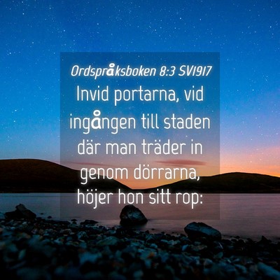 Picture 04 - Ordspråksboken 8:3 SV1917 - Invid portarna, vid ingången till staden där - Bible Verse Picture