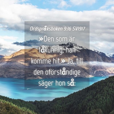 Picture 04 - Ordspråksboken 9:16 SV1917 - »Den som är fåkunnig, han komme hit.» Ja, - Bible Verse Picture