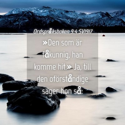 Picture 04 - Ordspråksboken 9:4 SV1917 - »Den som är fåkunnig, han komme hit.» Ja, - Bible Verse Picture