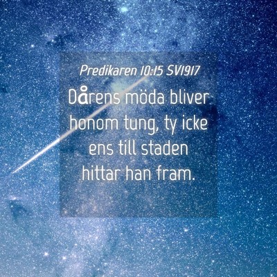 Picture 04 - Predikaren 10:15 SV1917 - Dårens möda bliver honom tung, ty icke ens till - Bible Verse Picture