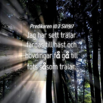 Picture 04 - Predikaren 10:7 SV1917 - Jag har sett trälar färdas till häst och - Bible Verse Picture