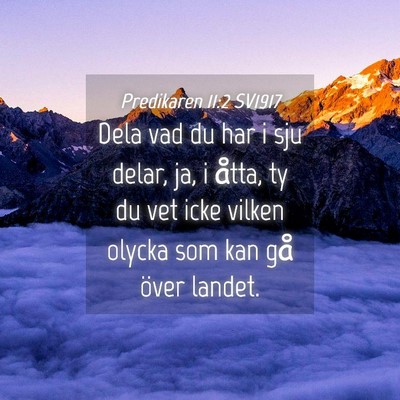 Picture 04 - Predikaren 11:2 SV1917 - Dela vad du har i sju delar, ja, i åtta, ty du - Bible Verse Picture