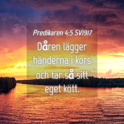 Picture 04 - Predikaren 4:5 SV1917 - Dåren lägger händerna i kors och tär så sitt - Bible Verse Picture