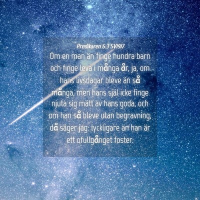 Picture 04 - Predikaren 6:3 SV1917 - Om en man än finge hundra barn och finge leva i - Bible Verse Picture
