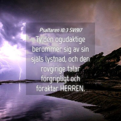 Picture 04 - Psaltaren 10:3 SV1917 - Ty den ogudaktige berömmer sig av sin själs - Bible Verse Picture