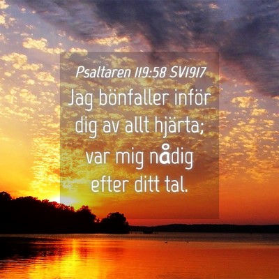 Picture 04 - Psaltaren 119:58 SV1917 - Jag bönfaller inför dig av allt hjärta; var - Bible Verse Picture